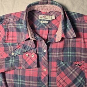 Vineyard Vines Shirt Flannel Feel Plaid Relaxed Button Down Shirt Size 6‎
